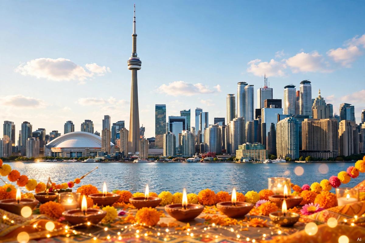 Your Bridge to Canada — Toronto skyline with Diwali lights